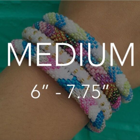 Set of 2 Sashka Iridescent Pink & Pink/Blue/White/Silver Glass Beaded Bracelets - Picture 3 of 12